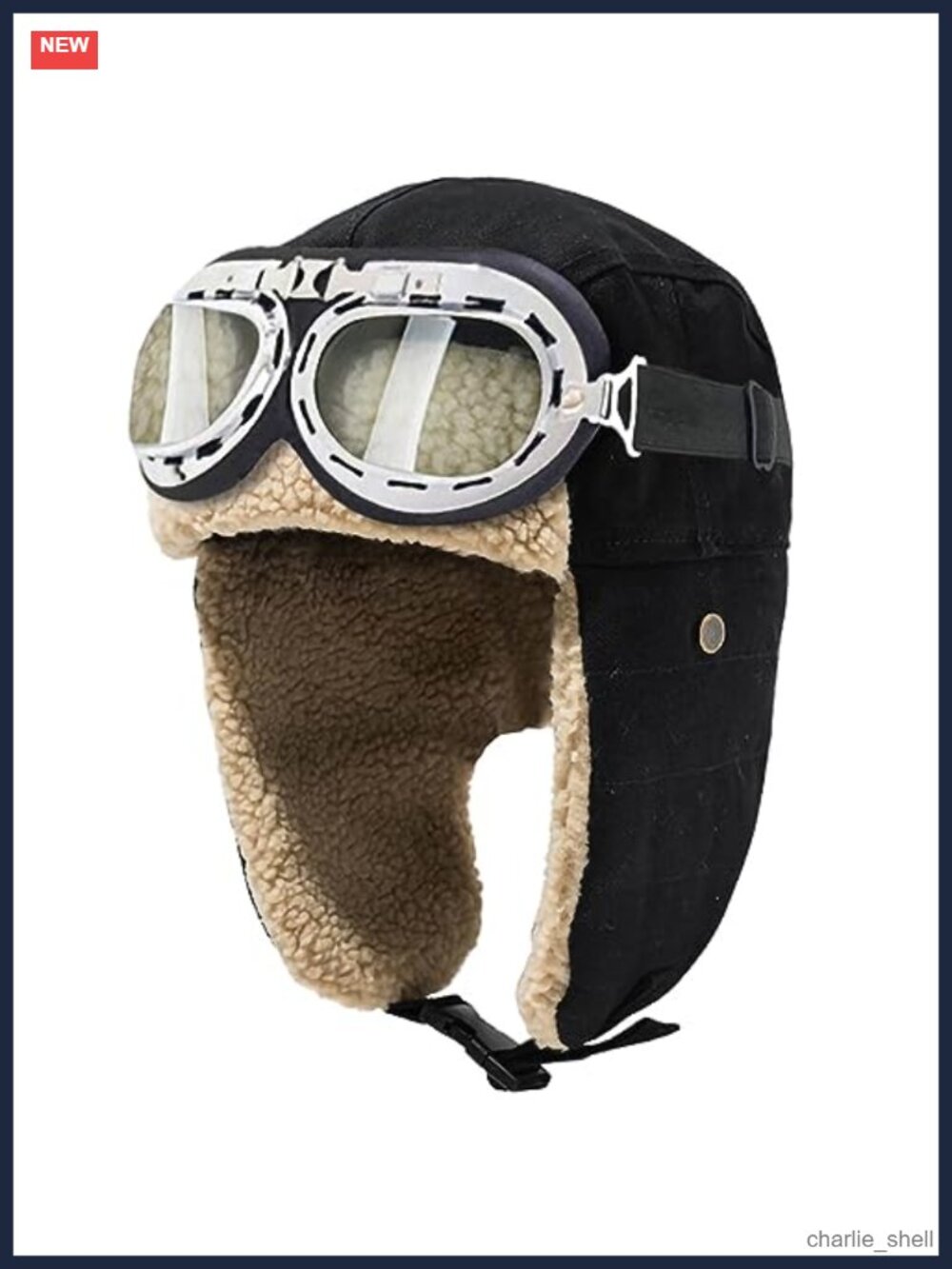 Aviator Hat and Goggles Pilot Costume Set Faux Fur Ear Flaps Adult